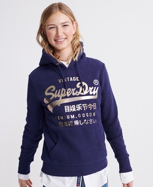 Superdry Premium Goods Metallic Női Kapucnis Pulóver Sötétkék | AJWCX5968